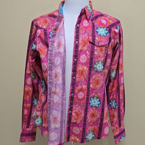 Wrangler Pink Pearl Snap Long Sleeve Western Shirt Size XL Cowgirl Country Rodeo - Picture 2 of 16
